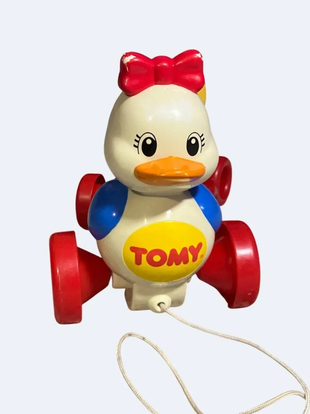 Tomy Vintage Pull-Along Duck Family Toy With Rolling Wheels & String Plastic